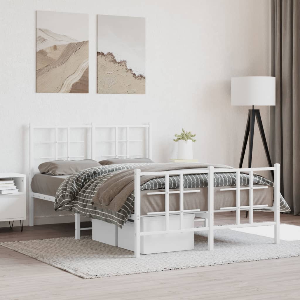Metal Bed Frame without Mattress with Footboard White 120x200cm