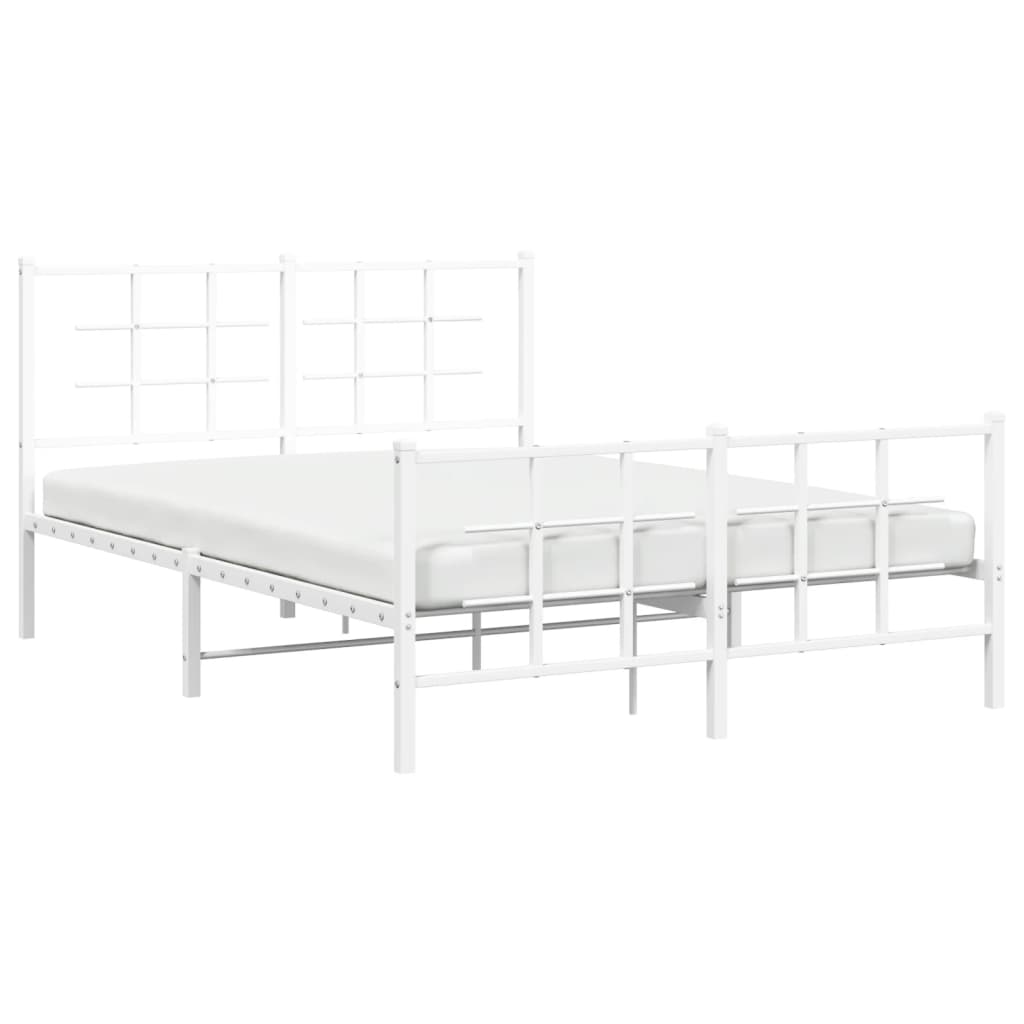 Metal Bed Frame without Mattress with Footboard White 135x190cm