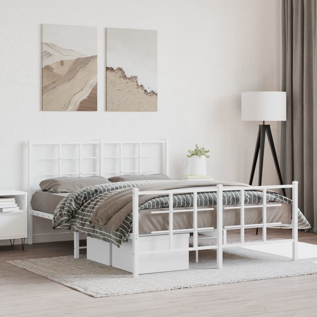 Metal Bed Frame without Mattress with Footboard White 135x190cm