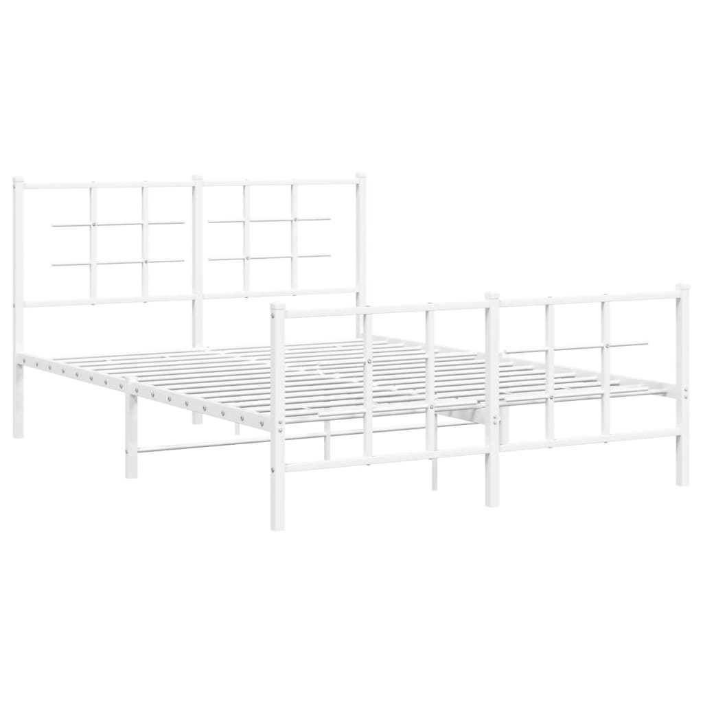 Metal Bed Frame without Mattress with Footboard White 140x190cm