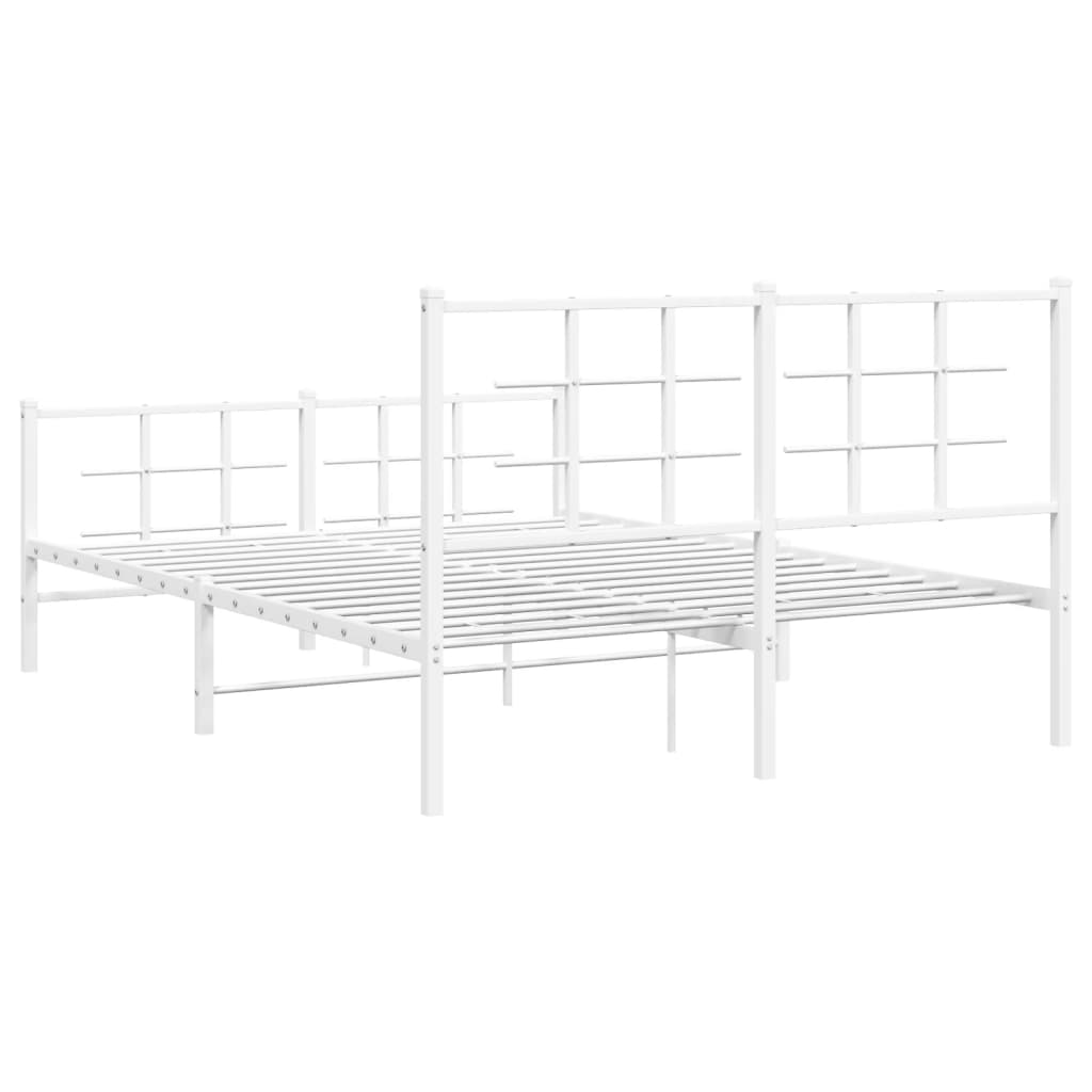 Metal Bed Frame without Mattress with Footboard White 140x190cm