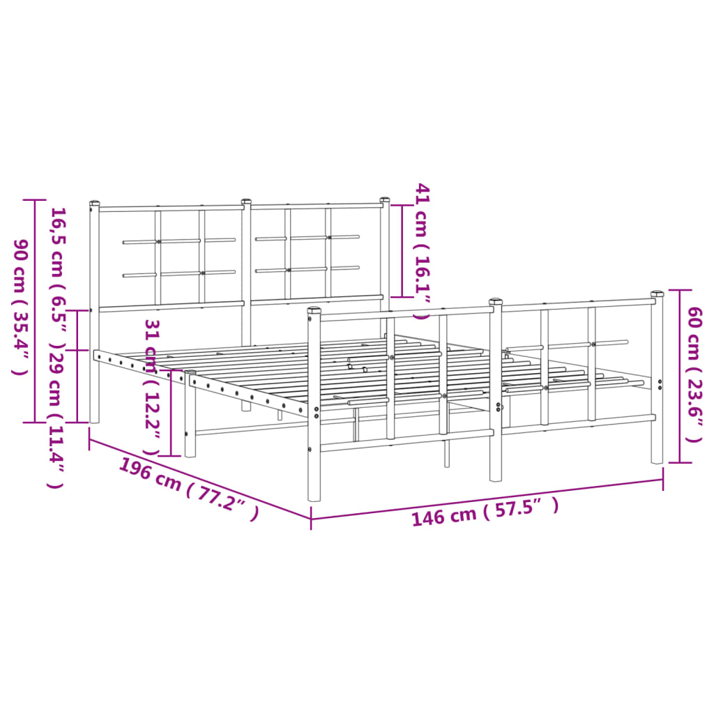 Metal Bed Frame without Mattress with Footboard White 140x190cm