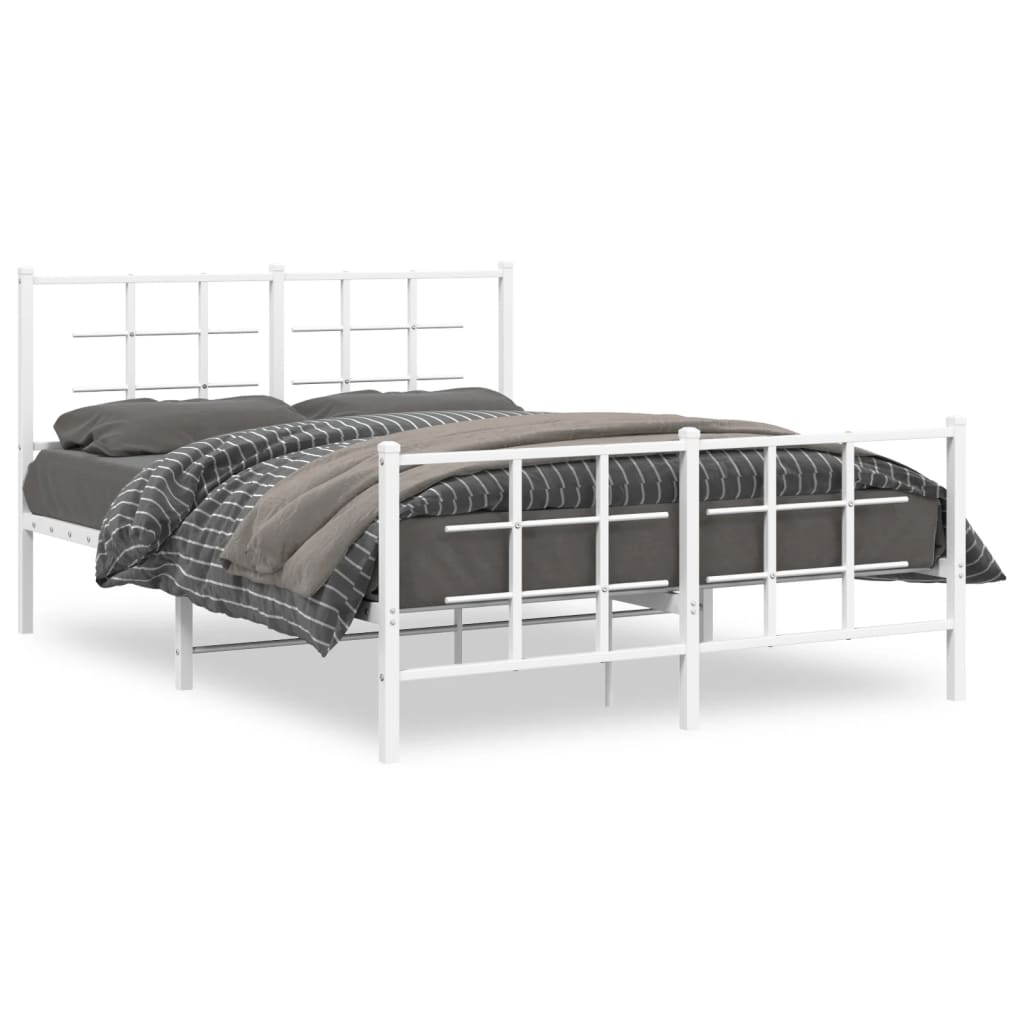 Metal Bed Frame without Mattress with Footboard White 140x200cm