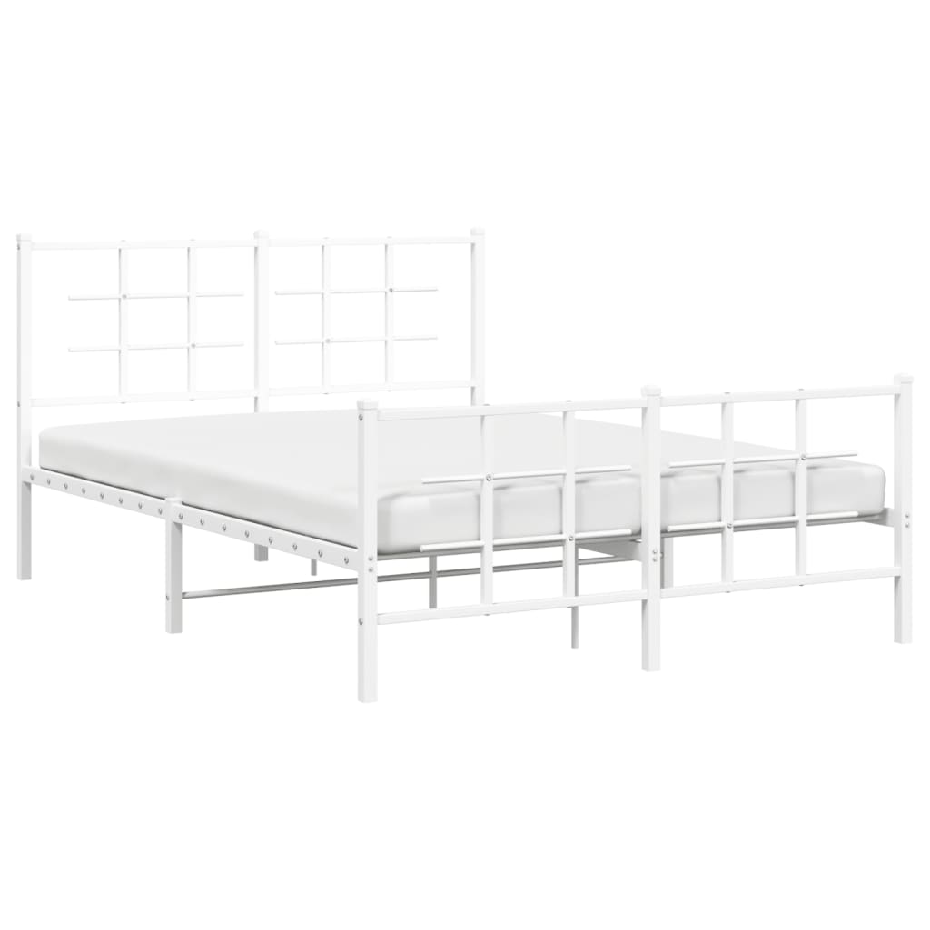 Metal Bed Frame without Mattress with Footboard White 140x200cm