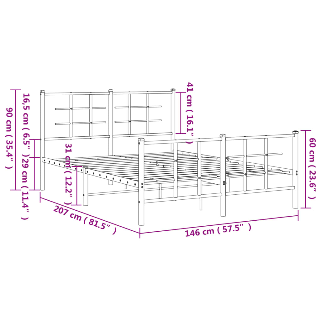 Metal Bed Frame without Mattress with Footboard White 140x200cm