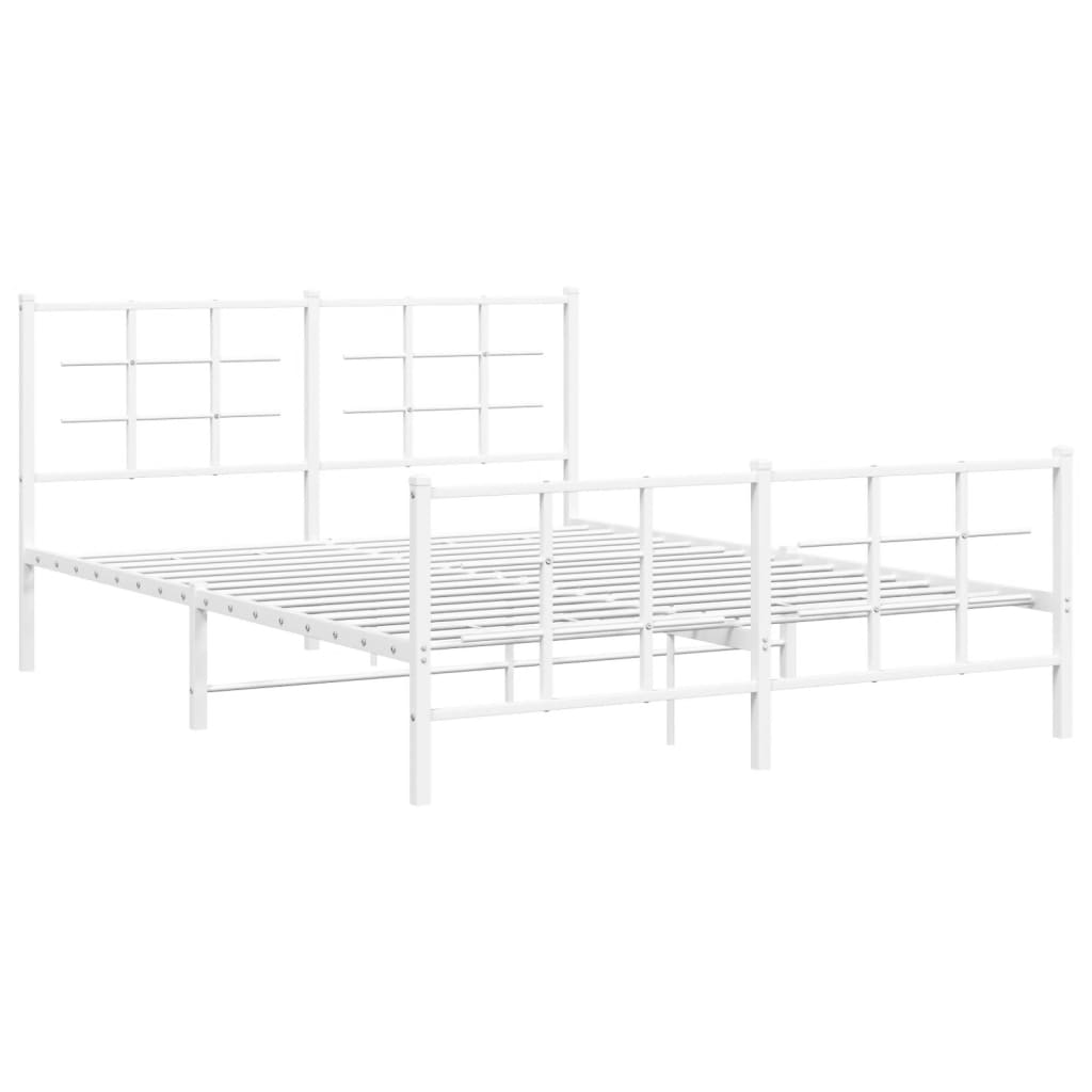 Metal Bed Frame without Mattress with Footboard White 150x200cm