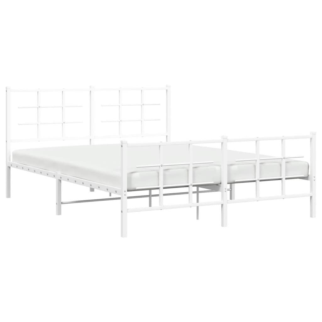 Metal Bed Frame without Mattress with Footboard White 150x200cm