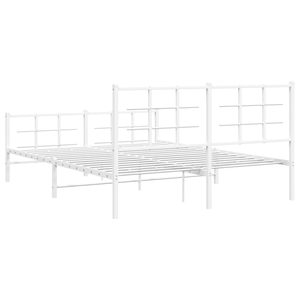 Metal Bed Frame without Mattress with Footboard White 150x200cm