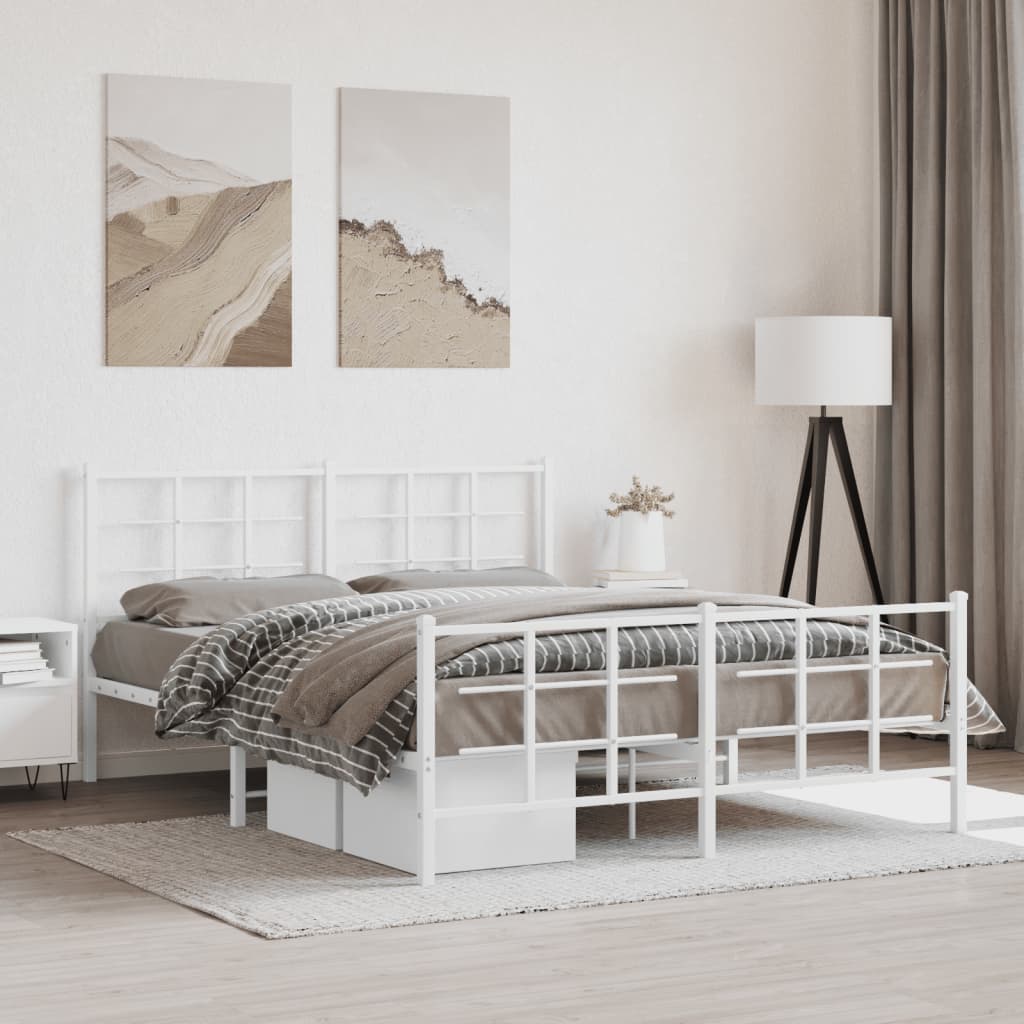 Metal Bed Frame without Mattress with Footboard White 150x200cm