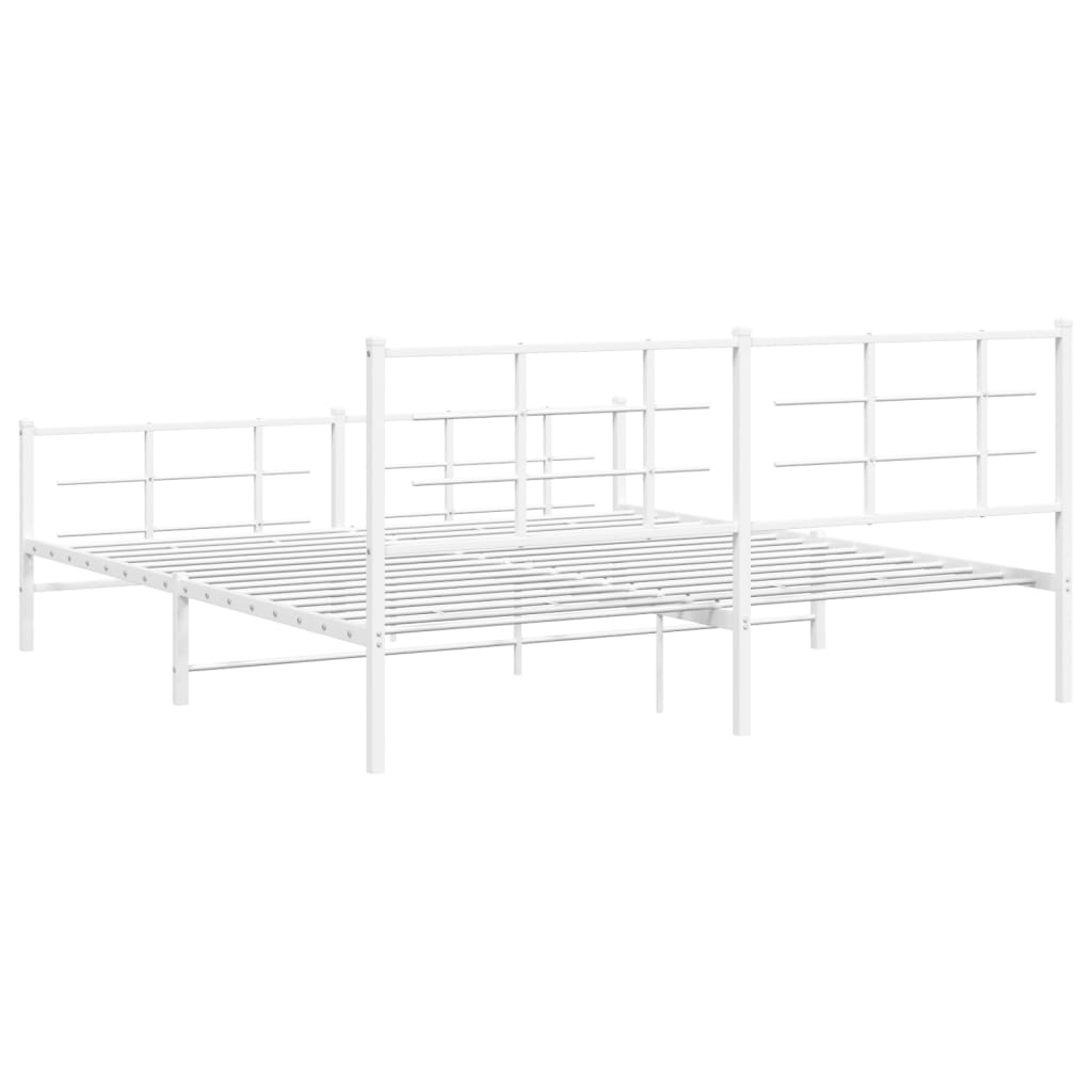 Metal Bed Frame without Mattress with Footboard White 183x213cm