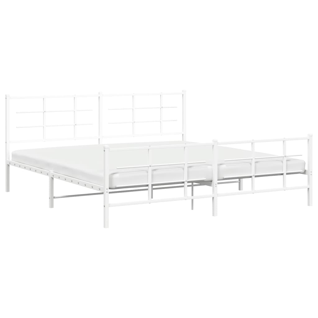 Metal Bed Frame without Mattress with Footboard White 193x203cm