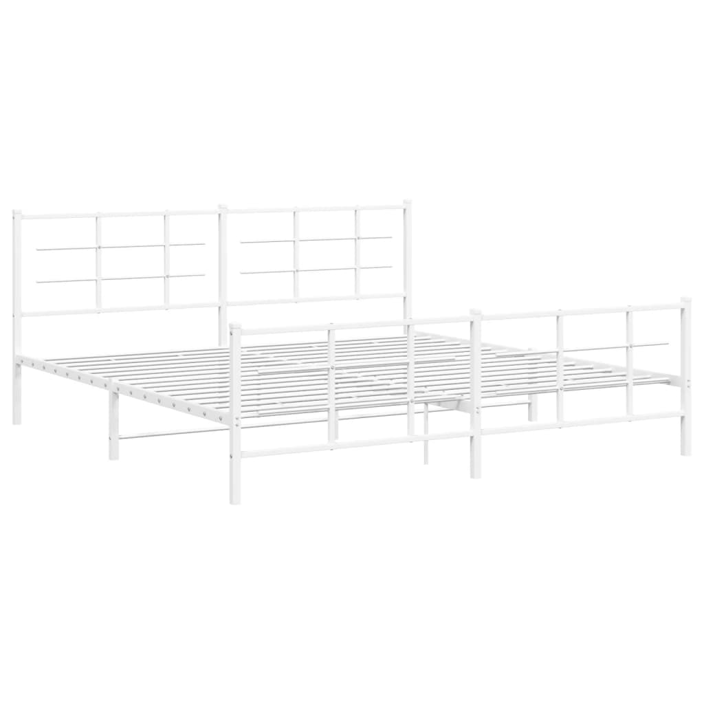 Metal Bed Frame without Mattress with Footboard White 200x200cm