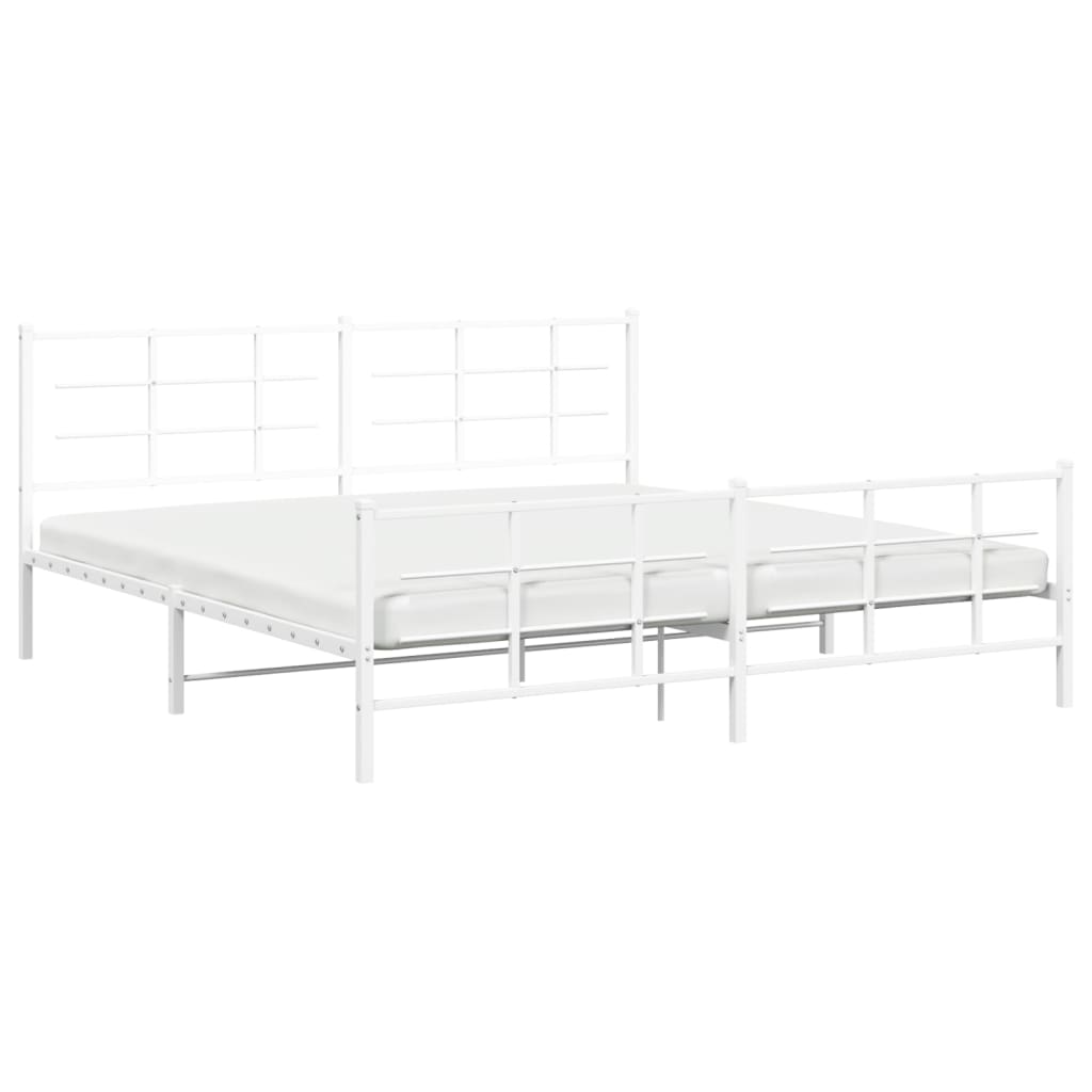 Metal Bed Frame without Mattress with Footboard White 200x200cm