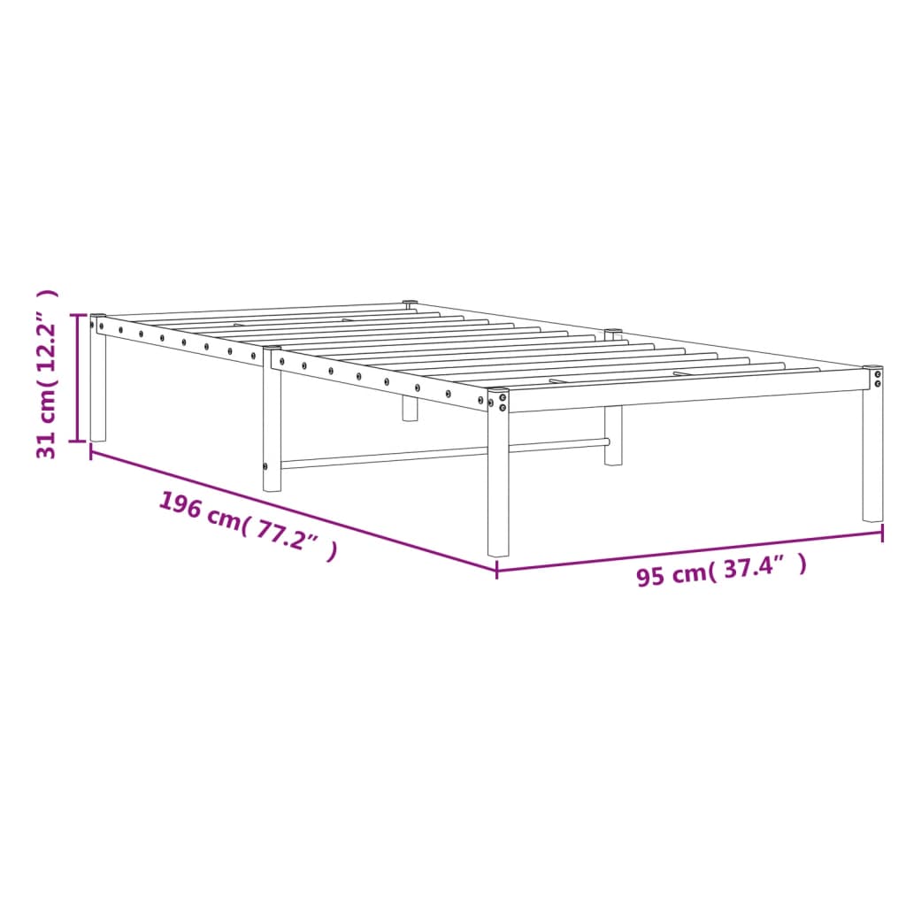 Metal Bed Frame without Mattress Black 90x190cm