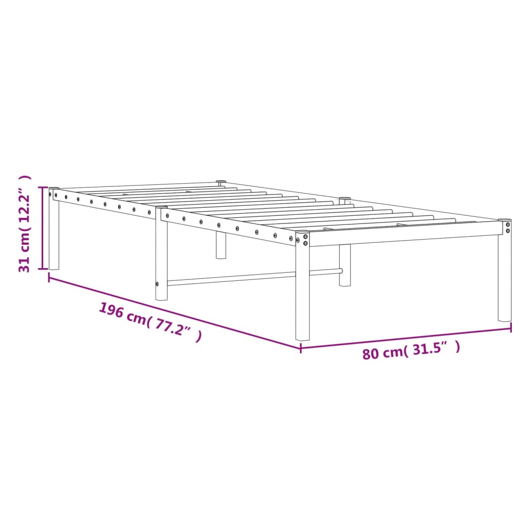 Metal Bed Frame without Mattress White 75x190cm