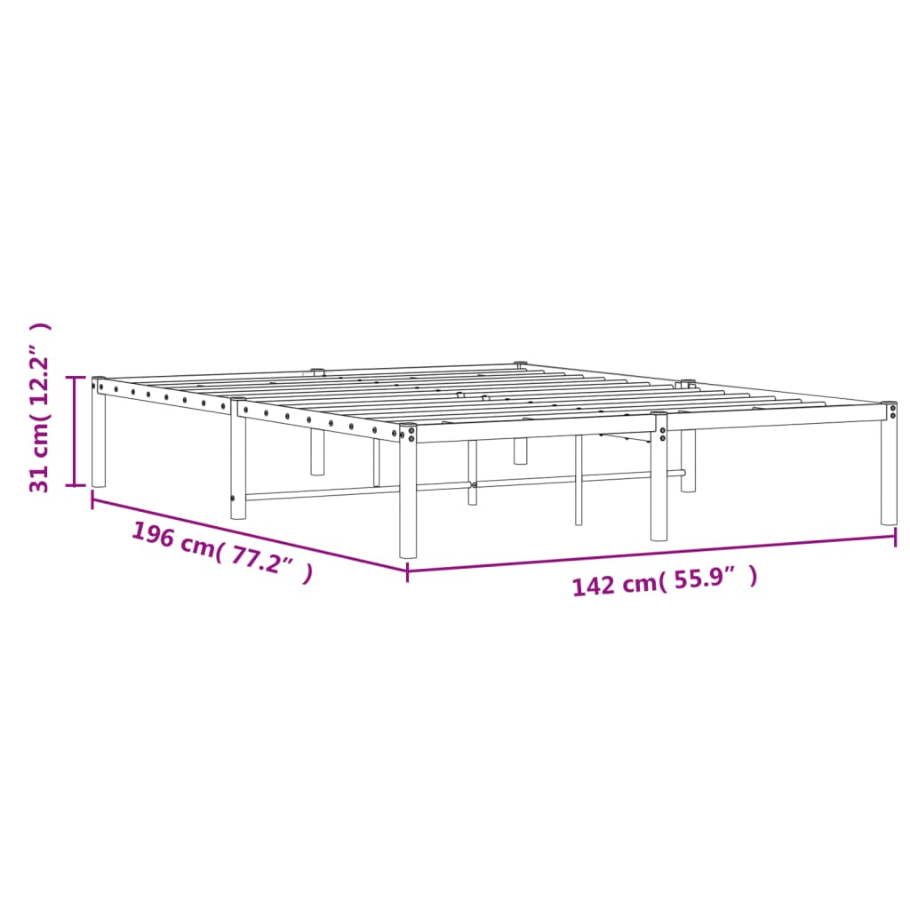 Metal Bed Frame without Mattress White 135x190cm
