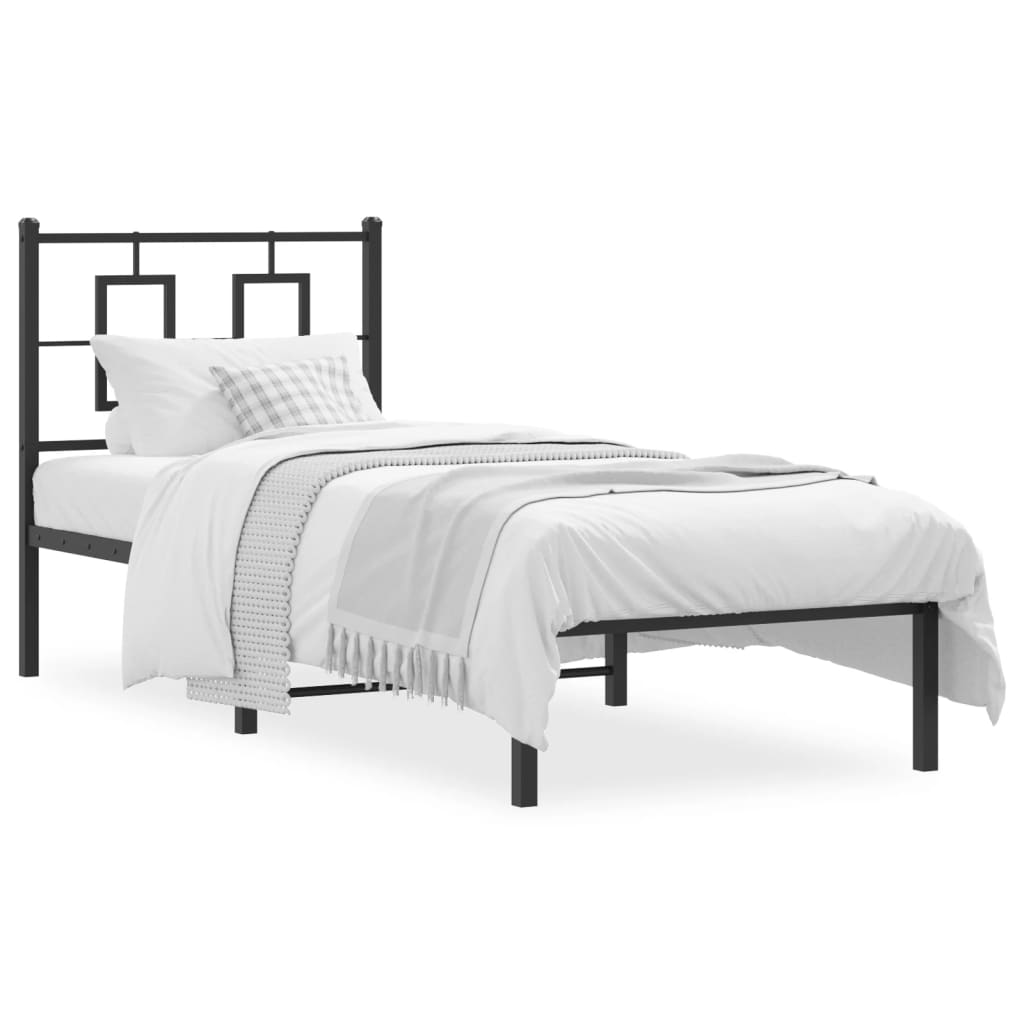 Metal Bed Frame without Mattress with Headboard Black 75x190cm