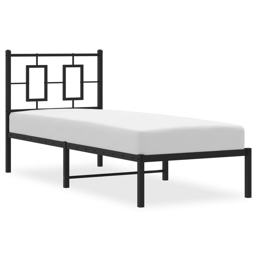 Metal Bed Frame without Mattress with Headboard Black 75x190cm