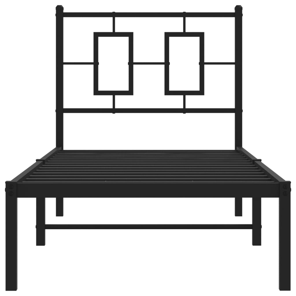 Metal Bed Frame without Mattress with Headboard Black 75x190cm