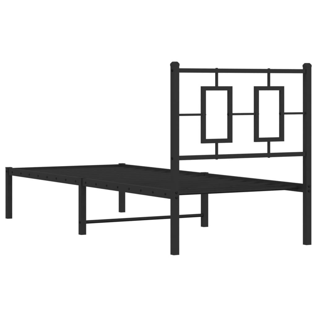 Metal Bed Frame without Mattress with Headboard Black 75x190cm