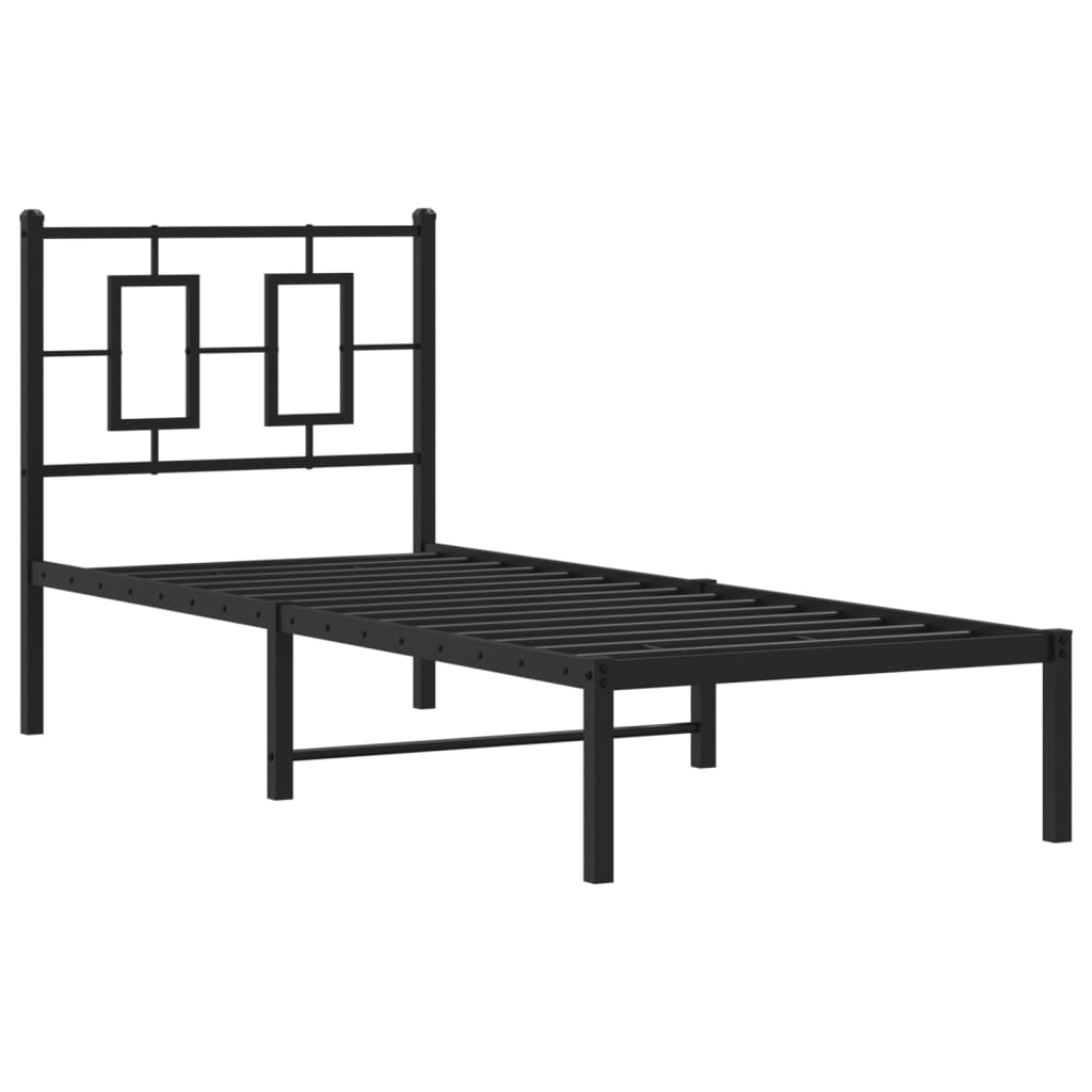 Metal Bed Frame without Mattress with Headboard Black 80x200cm