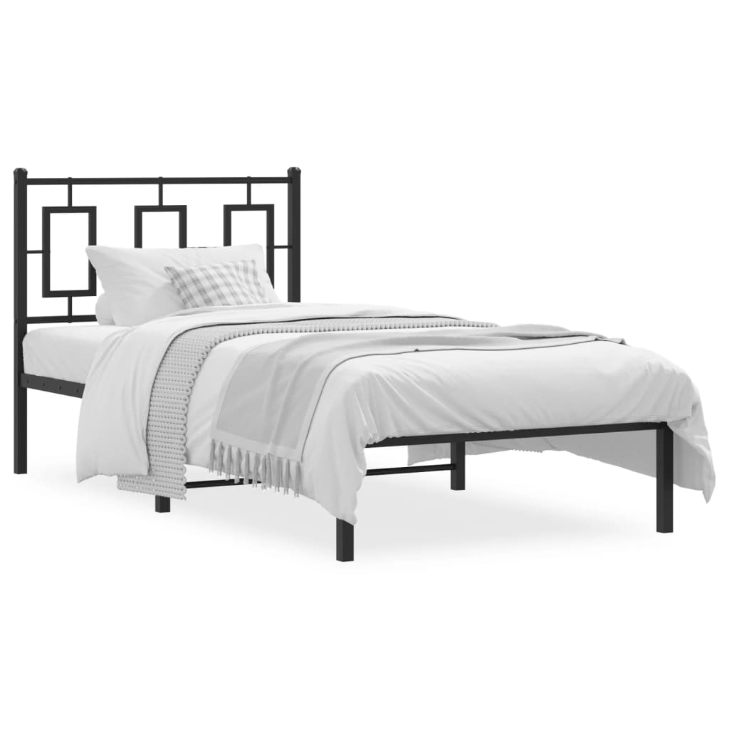 Metal Bed Frame without Mattress with Headboard Black 90x190cm