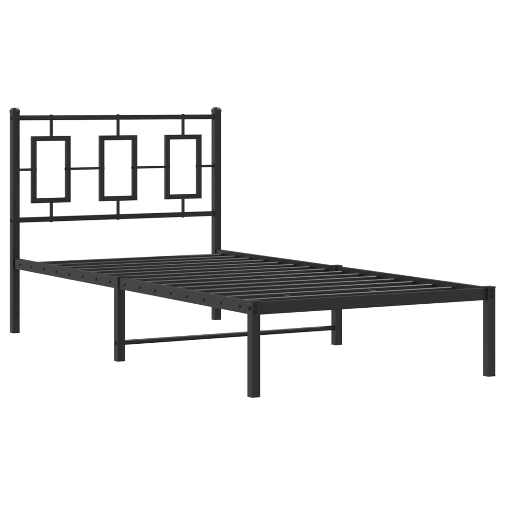 Metal Bed Frame without Mattress with Headboard Black 90x190cm