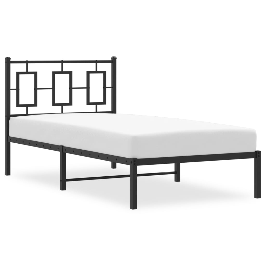 Metal Bed Frame without Mattress with Headboard Black 90x190cm