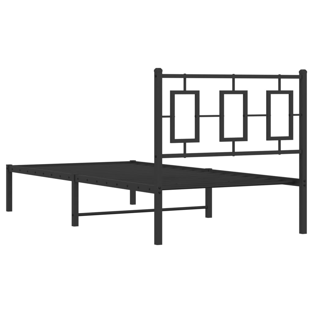 Metal Bed Frame without Mattress with Headboard Black 90x190cm