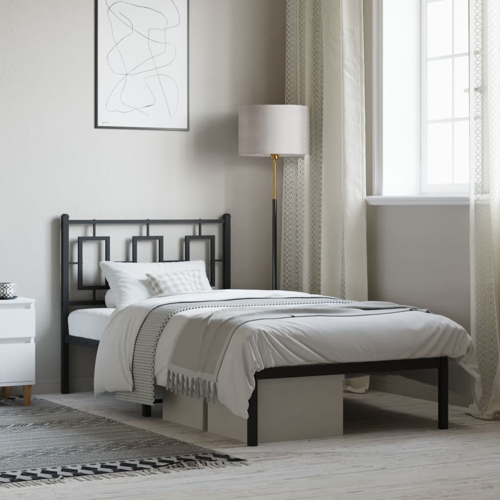 Metal Bed Frame without Mattress with Headboard Black 90x190cm