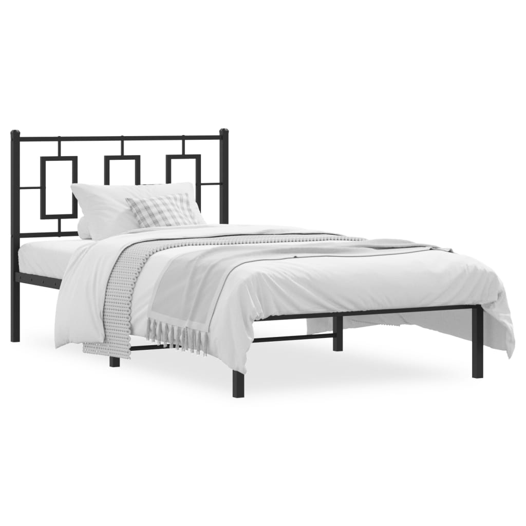 Metal Bed Frame without Mattress with Headboard Black 100x200cm