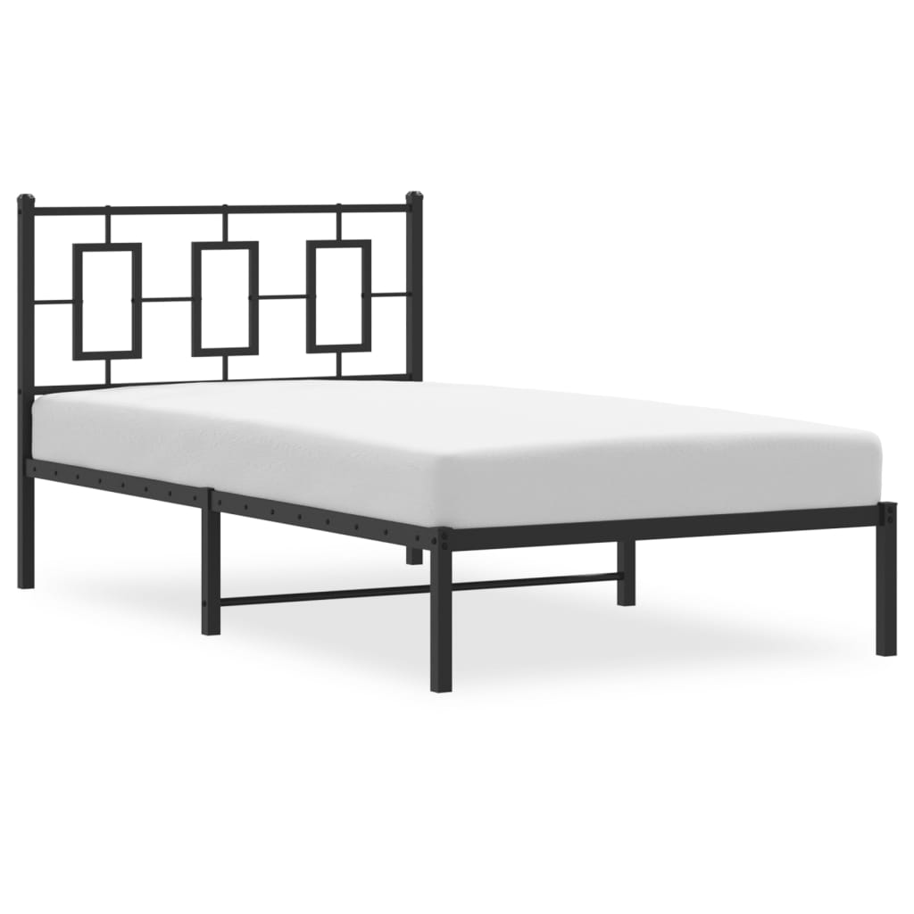 Metal Bed Frame without Mattress with Headboard Black 100x200cm