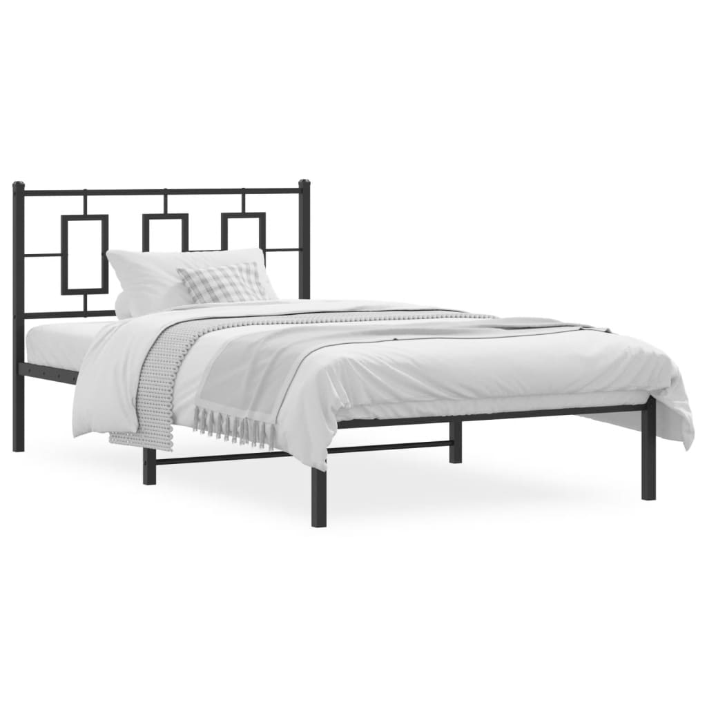 Metal Bed Frame without Mattress with Headboard Black 107x203cm