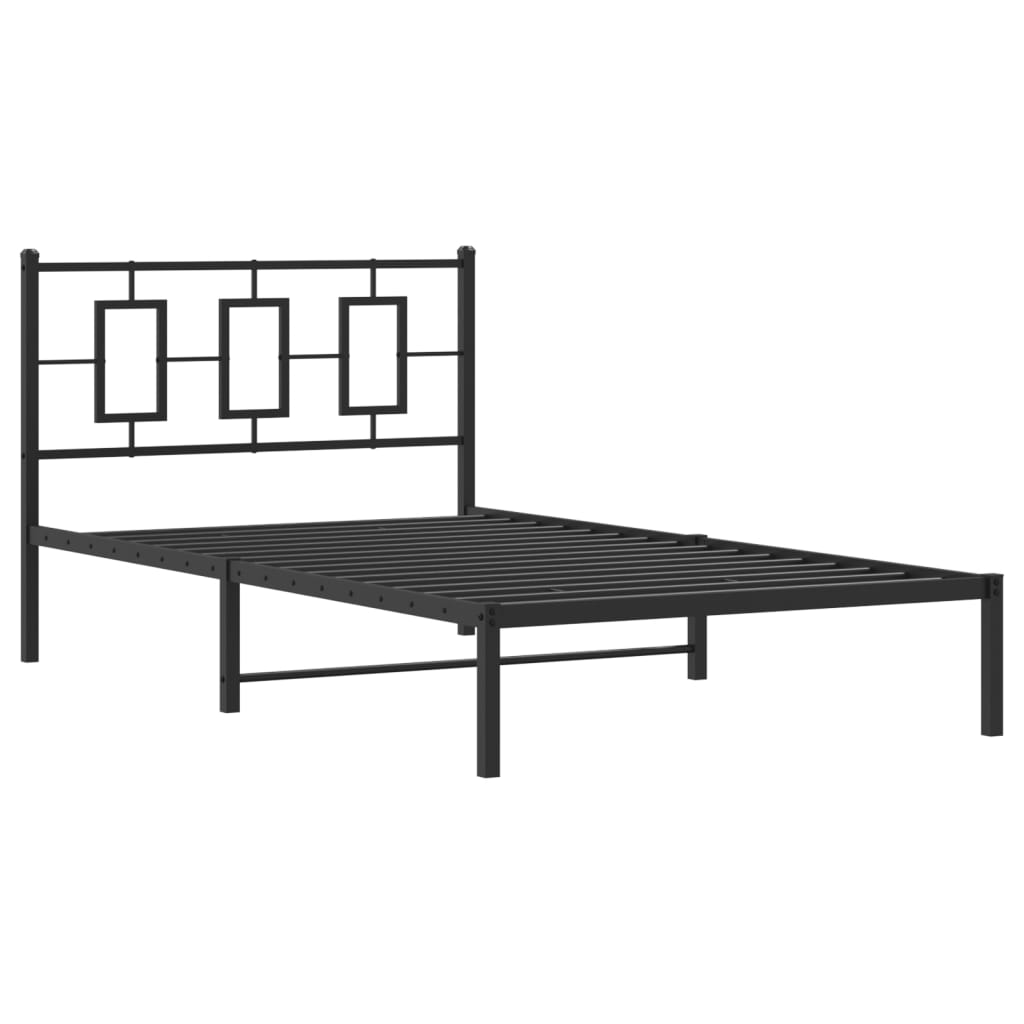 Metal Bed Frame without Mattress with Headboard Black 107x203cm