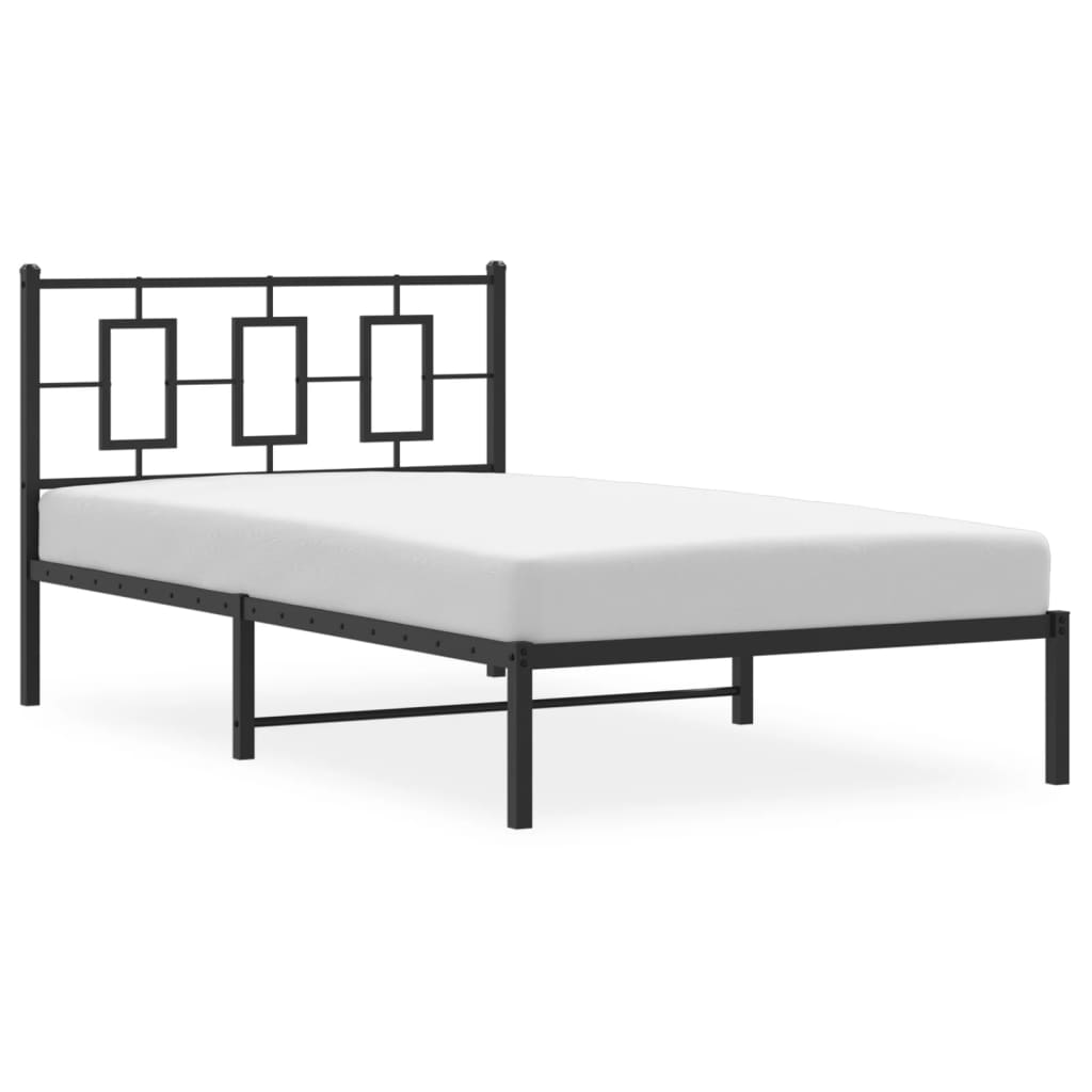 Metal Bed Frame without Mattress with Headboard Black 107x203cm