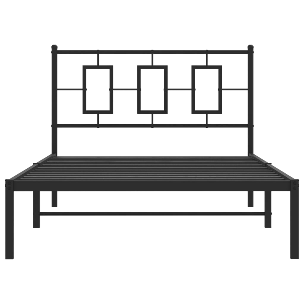 Metal Bed Frame without Mattress with Headboard Black 107x203cm