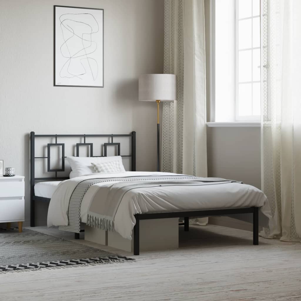 Metal Bed Frame without Mattress with Headboard Black 107x203cm