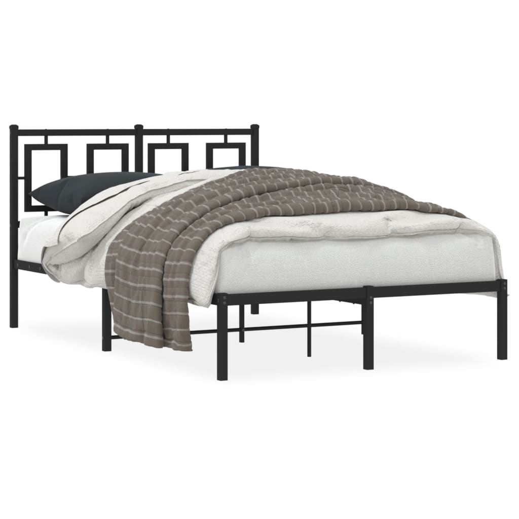 Metal Bed Frame without Mattress with Headboard Black 120x190cm