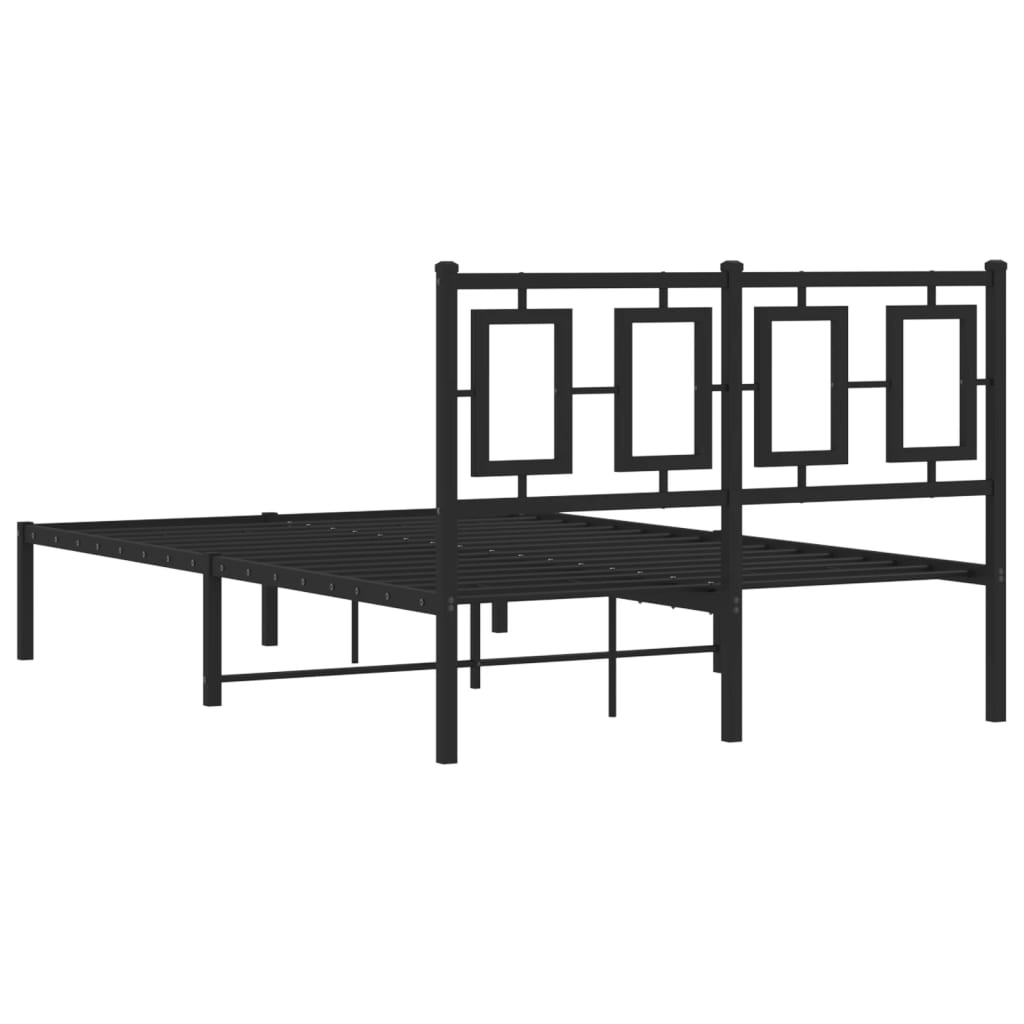 Metal Bed Frame without Mattress with Headboard Black 120x190cm