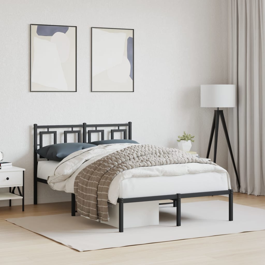 Metal Bed Frame without Mattress with Headboard Black 120x190cm