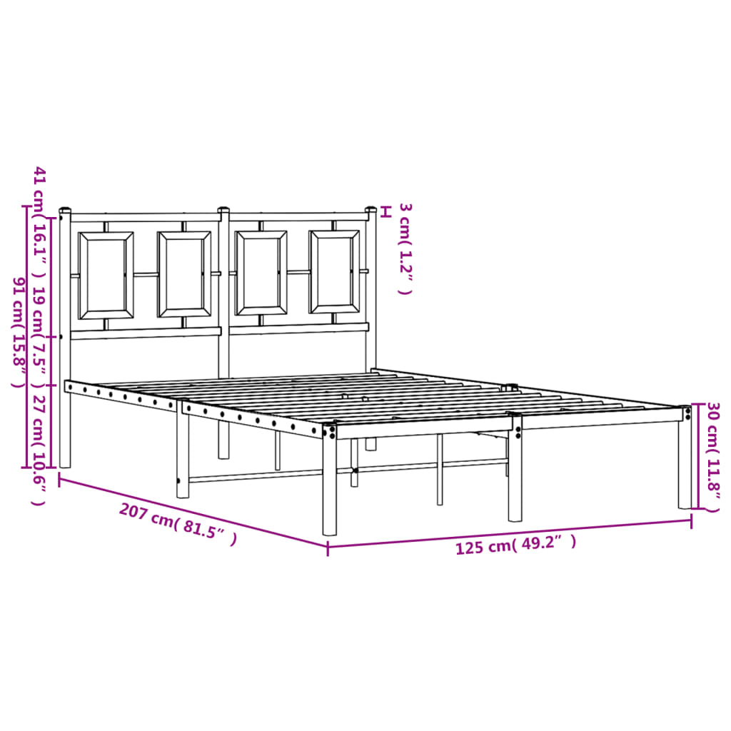 Metal Bed Frame without Mattress with Headboard Black 120x200cm