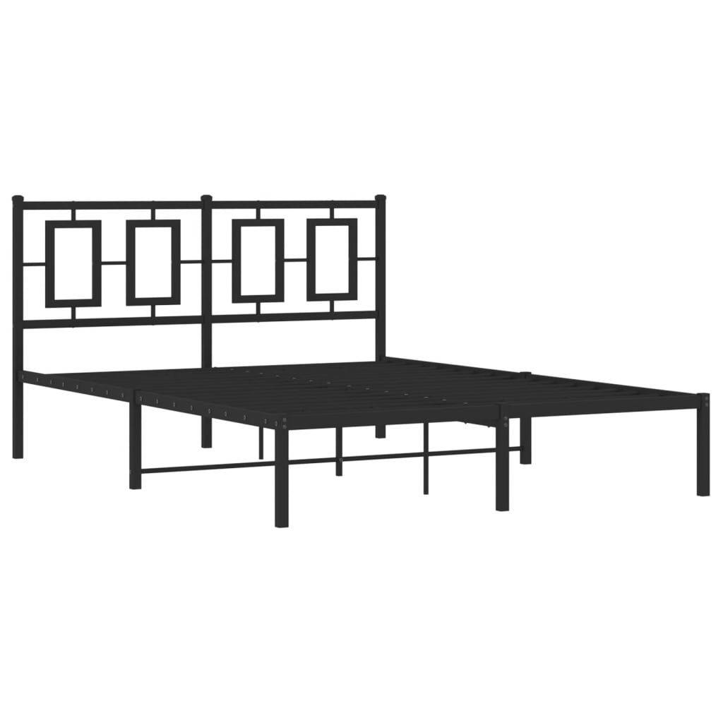 Metal Bed Frame without Mattress with Headboard Black 135x190cm