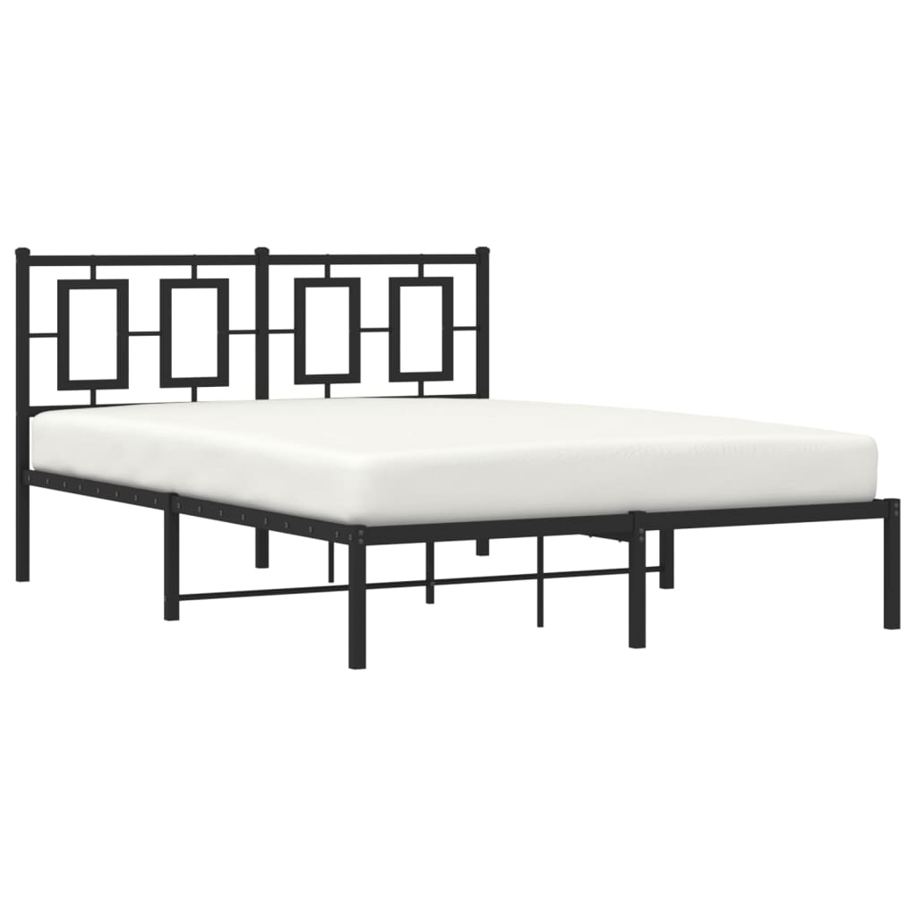 Metal Bed Frame without Mattress with Headboard Black 135x190cm