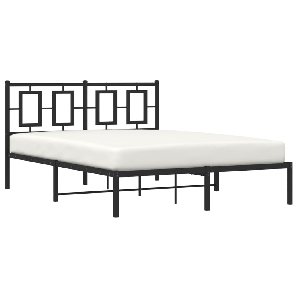 Metal Bed Frame without Mattress with Headboard Black 140x190cm