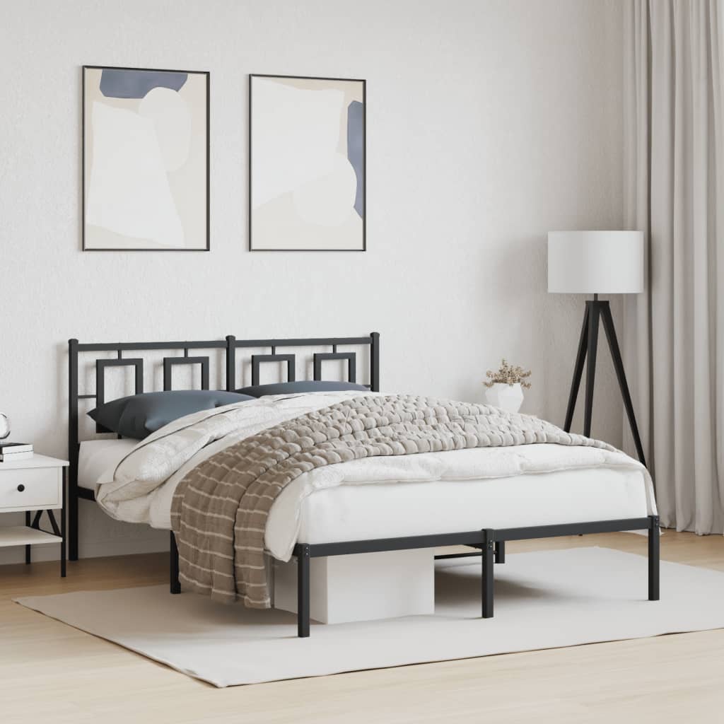 Metal Bed Frame without Mattress with Headboard Black 140x190cm