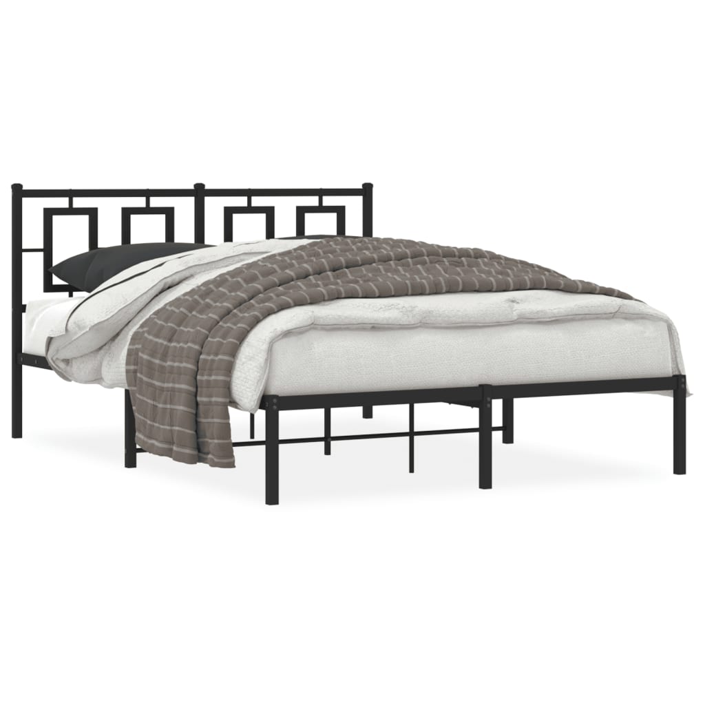 Metal Bed Frame without Mattress with Headboard Black 140x200cm