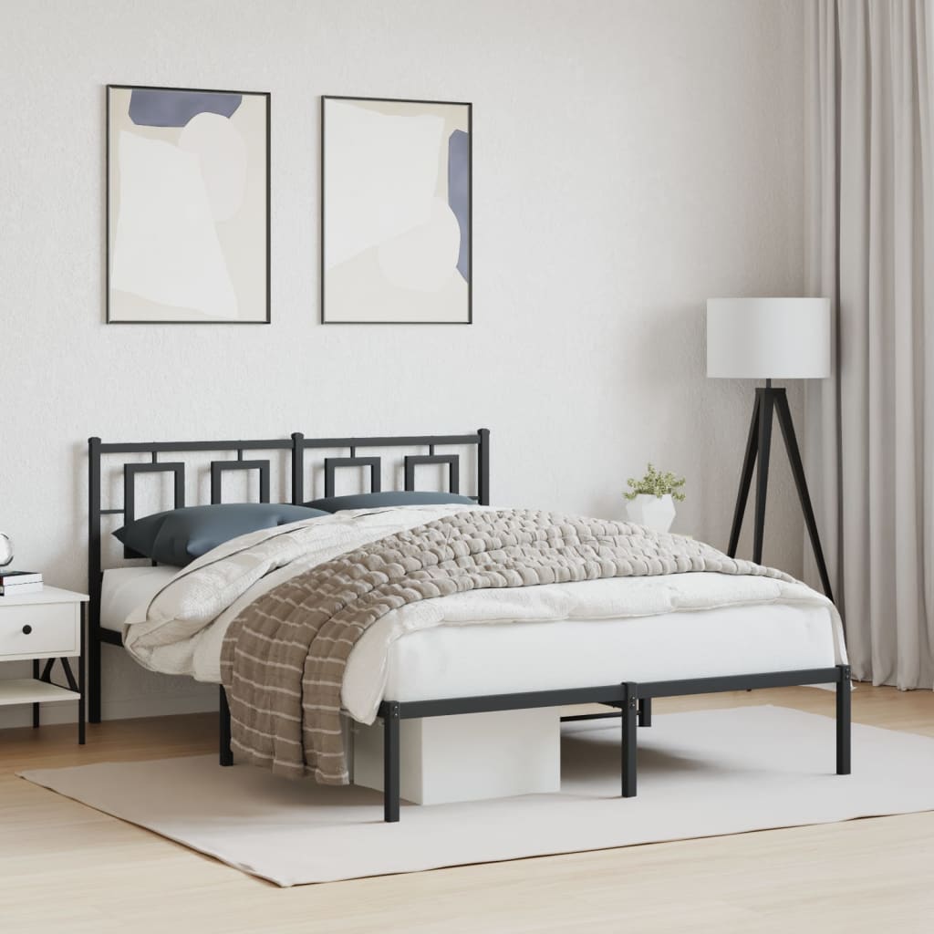 Metal Bed Frame without Mattress with Headboard Black 140x200cm