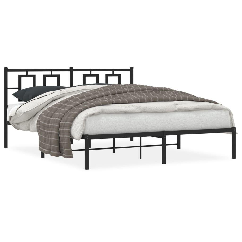 Metal Bed Frame without Mattress with Headboard Black 150x200cm