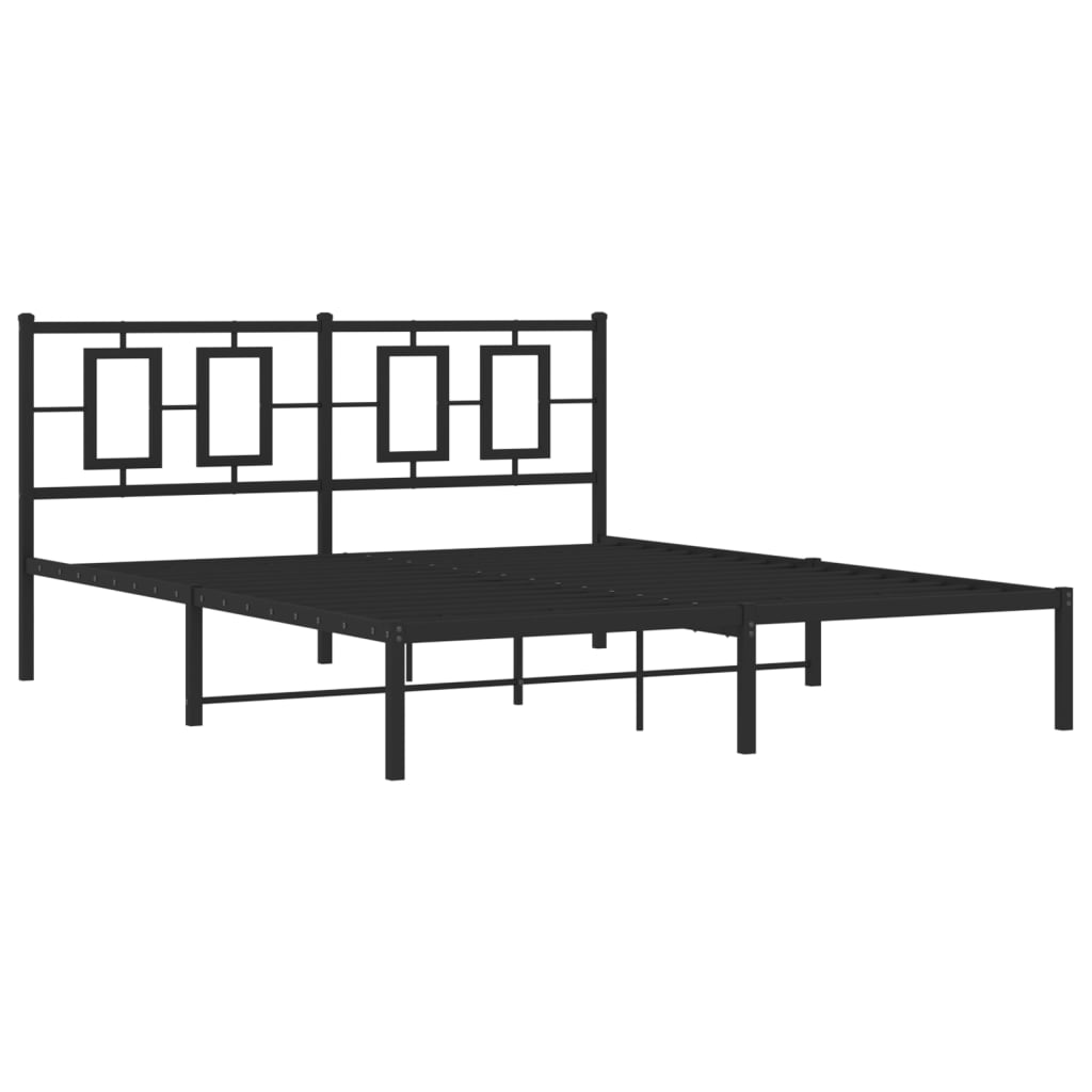 Metal Bed Frame without Mattress with Headboard Black 150x200cm