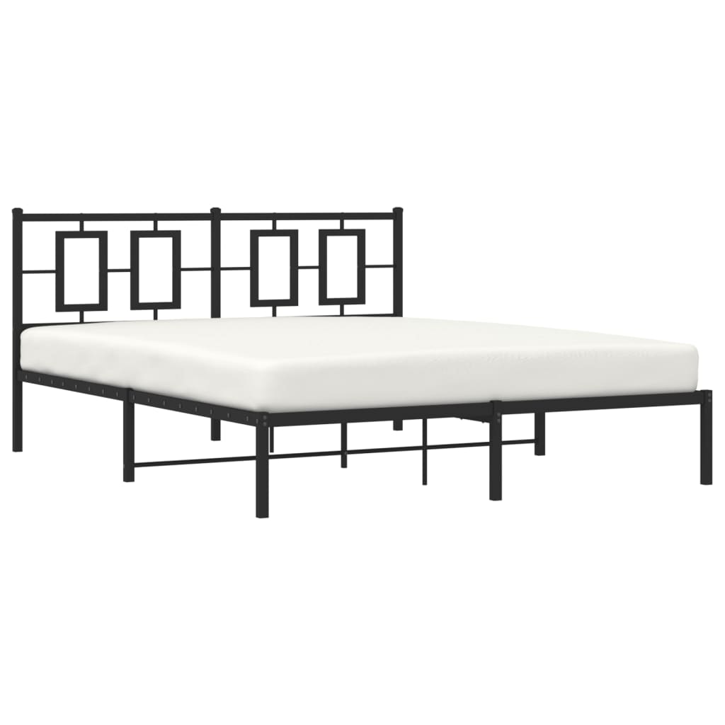 Metal Bed Frame without Mattress with Headboard Black 150x200cm